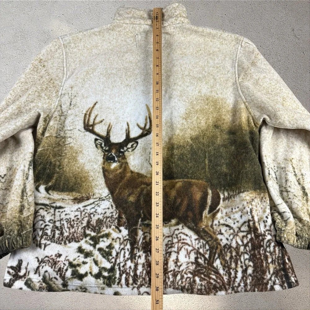 Vintage Trailcrest AOP Nature Deer Hunting Fleece Jacket Men's XL Full Zip